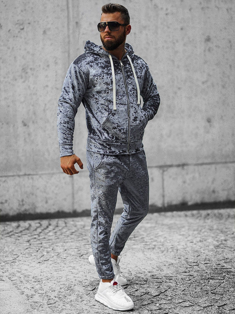 Komplet dresowy męski welurowy szary OZONEE O/D8123/9153