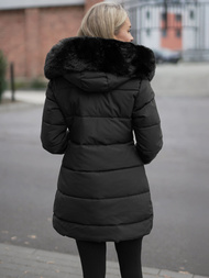 Kurtka zimowa damska długa z futerkiem czarna OZONEE JS/16M9099/392Z
