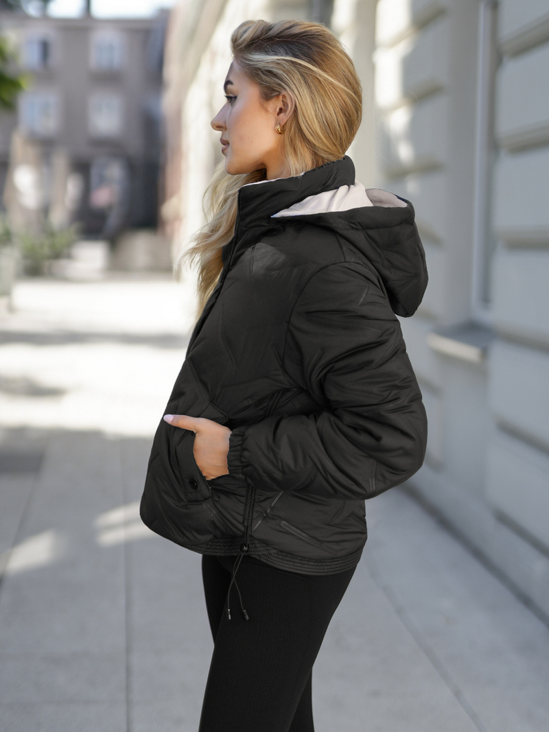 Kurtka damska pikowana czarno-beżowa OZONEE JS/16M9315/392B