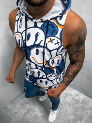 Koszulka bez rękawów męska z nadrukiem biało-granatowa OZONEE O/BL302Z