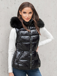 Kamizelka damska pikowana z futerkiem czarna OZONEE O/DK027/1Z