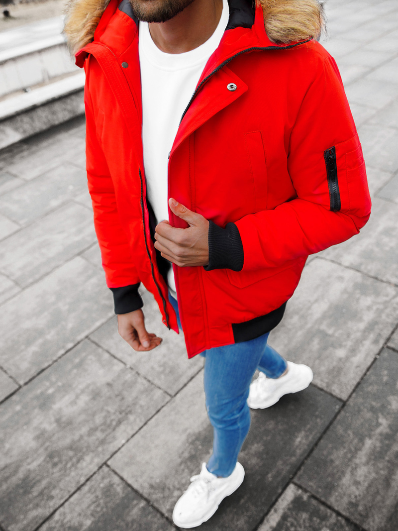 Kurtka zimowa męska z futerkiem czerwona OZONEE JS/M2019/275