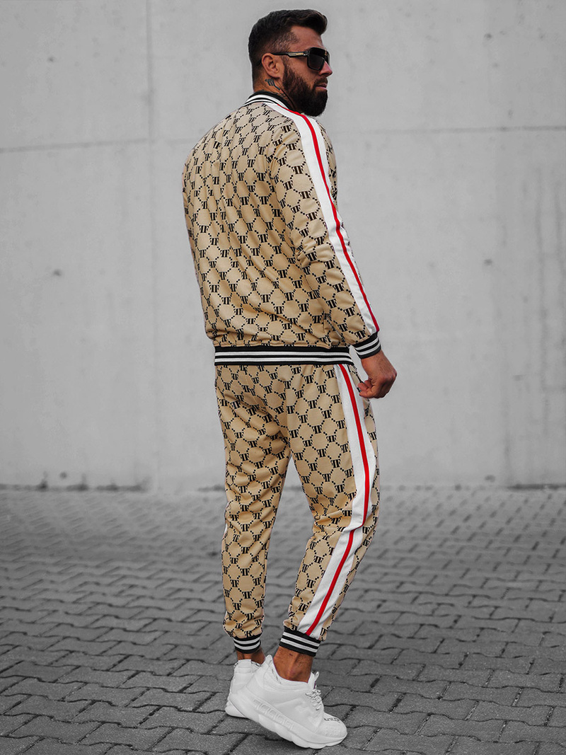 Komplet dresowy męski beżowo-czarny OZONEE O/12136