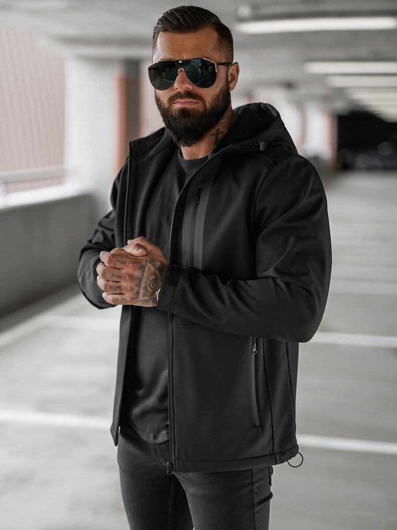 Kurtka softshell męska z kapturem czarna OZONEE JS/27B6513/3Z