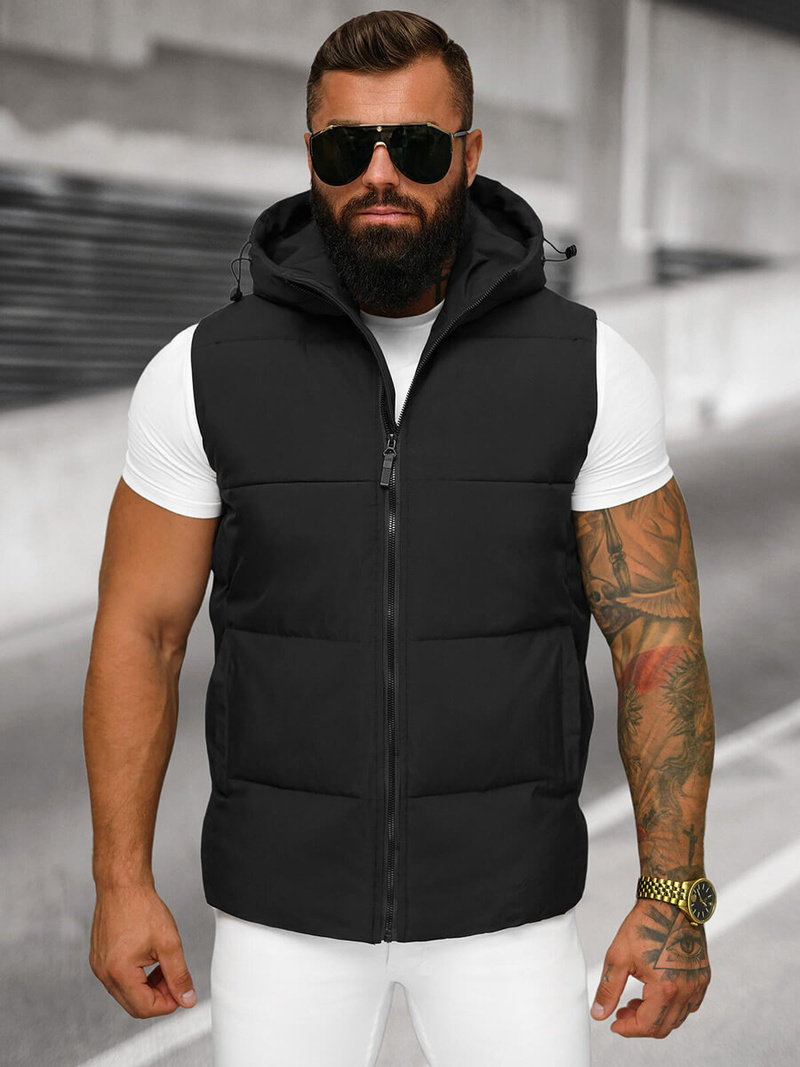 Kamizelka męska pikowana z kapturem czarna OZONEE JS/62M9516/392