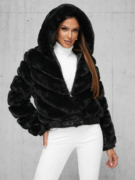 Kurtka zimowa damska z futerkiem czarna OZONEE JS/11Z8165Z