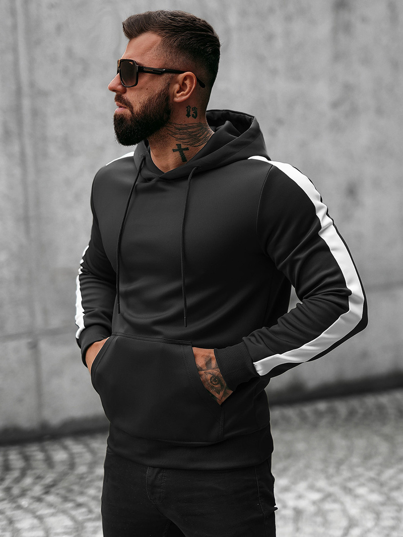 Bluza z kapturem męska czarno-biała OZONEE O/8B153/3/1