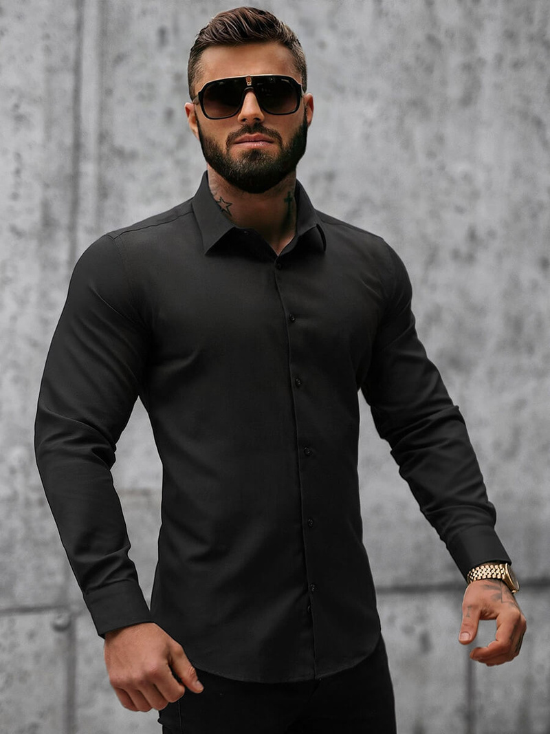 Класична сорочка чоловіча Чорна OZONEE MECH/2122Z