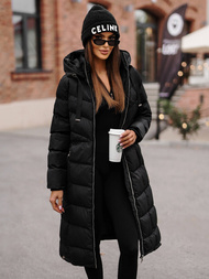 Kurtka zimowa damska długa pikowana czarna OZONEE JS/M736/392Z