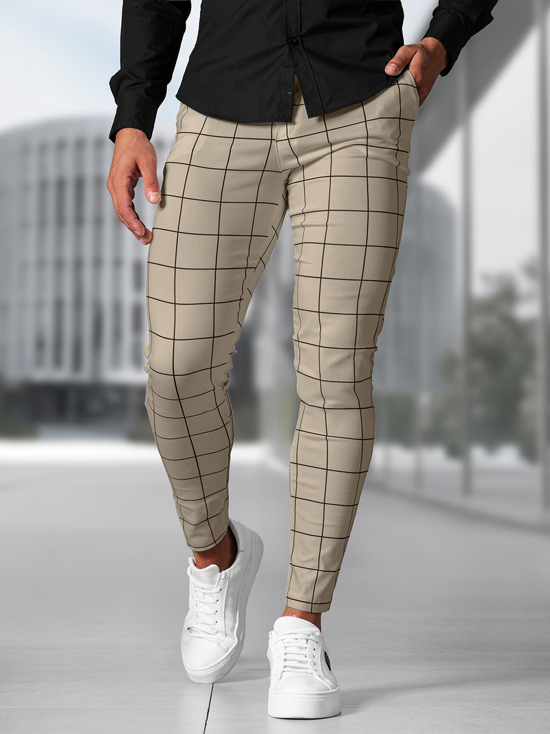 Spodnie męskie chino materiałowe beżowe OZONEE O/P4009Z