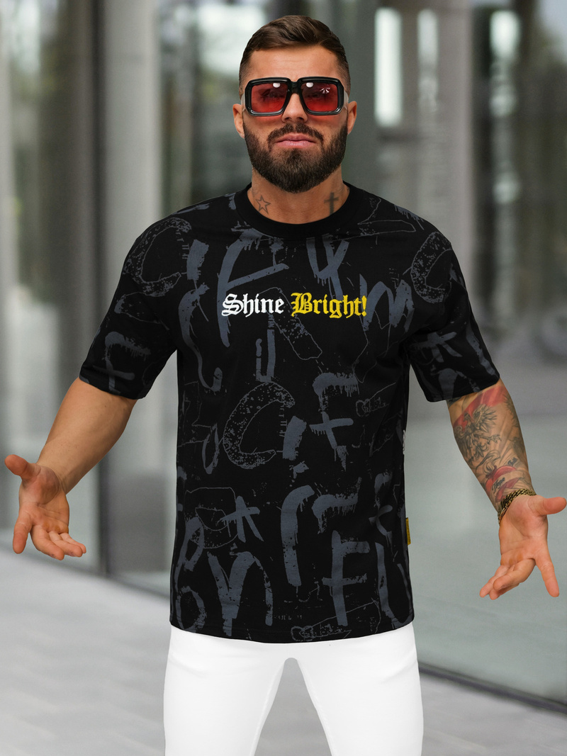 T-shirt męski loose fit czarny OZONEE O/YN2/621