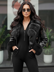 Жіноча шкіряна kуртка чорна OZONEE JS/61M8511/392AZ