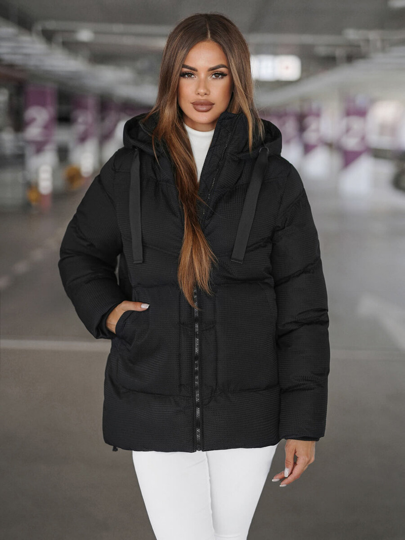 Kurtka zimowa damska pikowana czarna OZONEE JS/5M3251/392