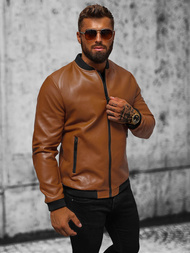 Kurtka skórzana męska bomberka camelowa OZONEE JS/11Z8107