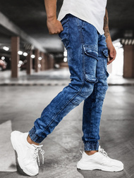 Spodnie jeansowe joggery męskie niebieskie OZONEE DR/TF070