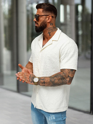 Koszula męska z krótkim rękawem ecru OZONEE O/B2258