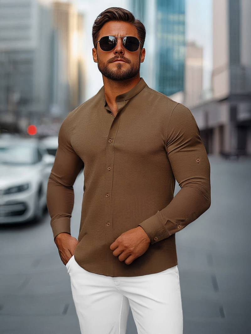 Класична сорочка чоловіча Коричнева OZONEE O/V104Z