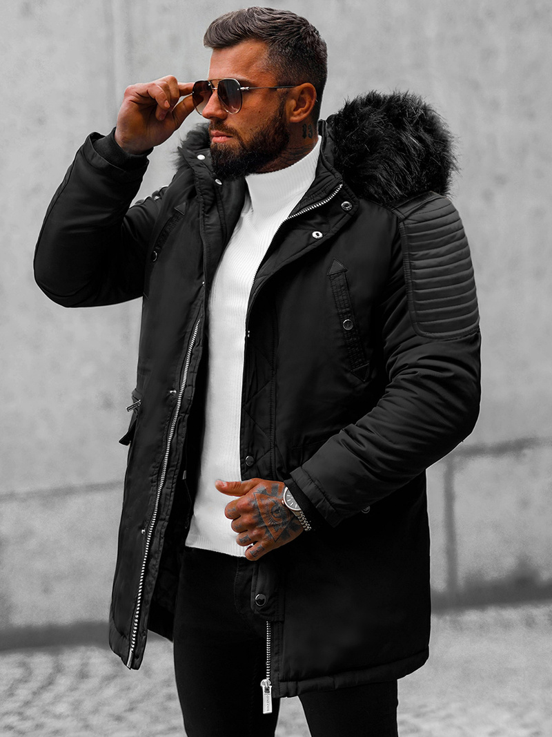 Kurtka zimowa męska z futerkiem czarna OZONEE O/88853