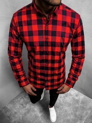 Koszula męska w kratę czerwono-czarna OZONEE O/3011/14