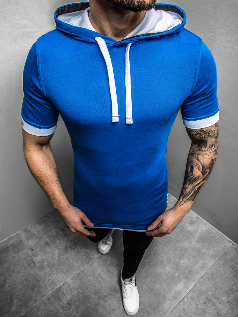 T-Shirt z kapturem męski niebieski OZONEE O/1273Z