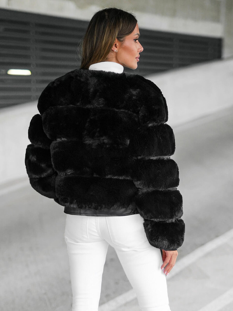 Kurtka zimowa damska z futerkiem czarna OZONEE JS/11Z8080Z