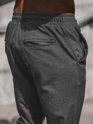 Spodnie męskie chino joggery w kratę grafitowe OZONEE DJ/2294/22Z