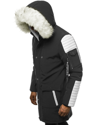 Kurtka zimowa męska parka z futerkiem czarno-biała OZONEE O/5832