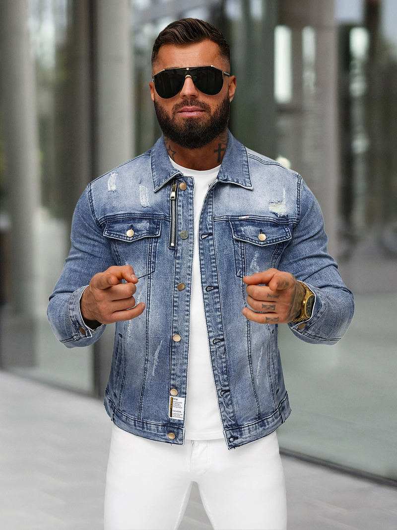 Kurtka męska jeansowa niebieska OZONEE NB/MJ522B