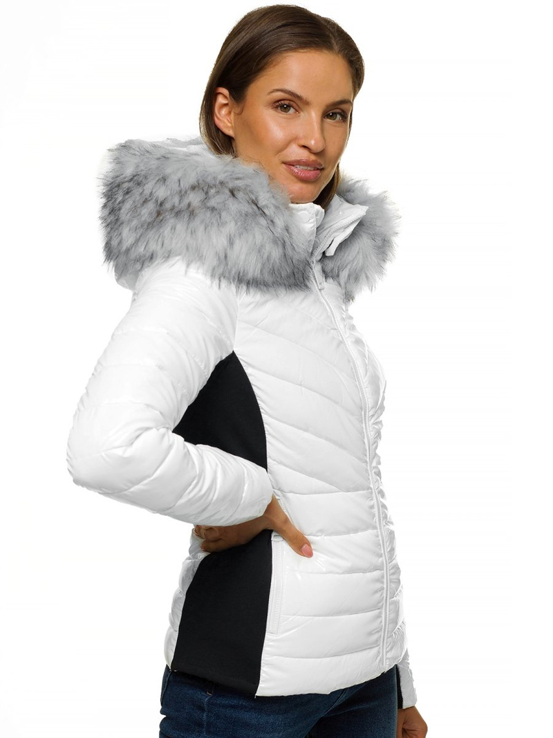 Kurtka zimowa damska z futerkiem biała OZONEE O/DK059/28