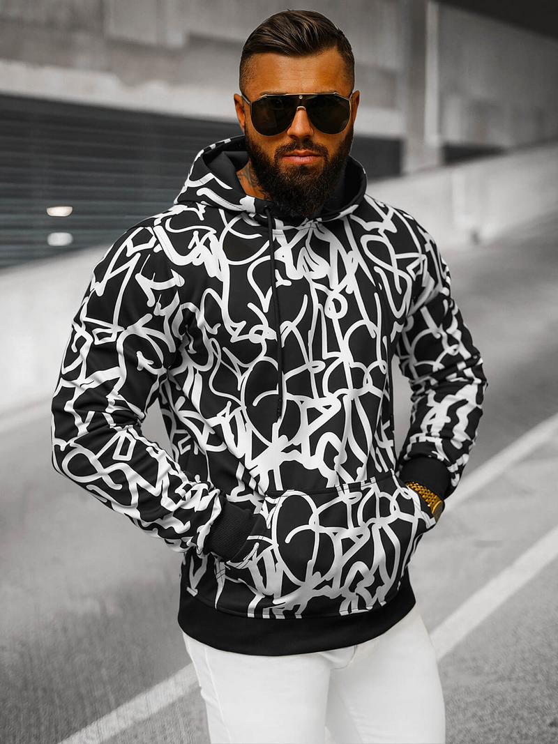 Bluza z kapturem męska czarno-biała OZONEE JS/8B1139/1
