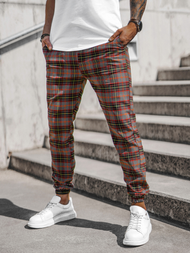 Spodnie męskie chino joggery w kratę kolorowe OZONEE DJ/2284/22Z