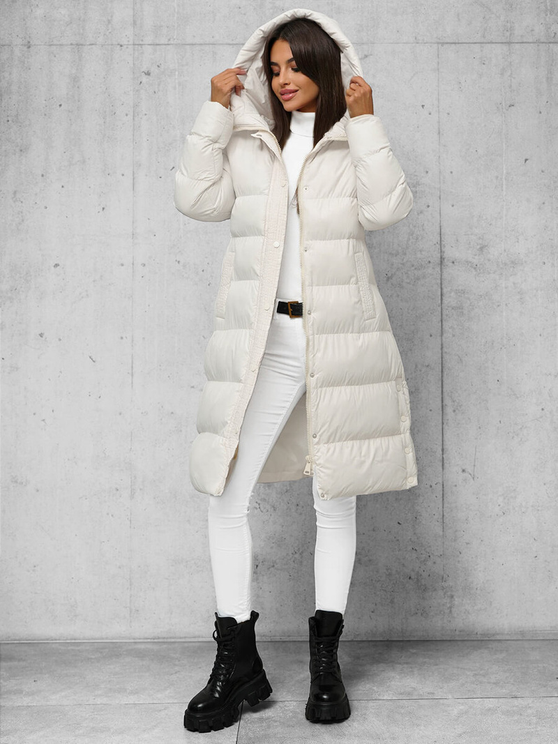 Płaszcz zimowy damski pikowany ecru OZONEE JS/5M3253/281