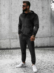 Komplet dresowy męski welurowy czarny OZONEE O/D7517
