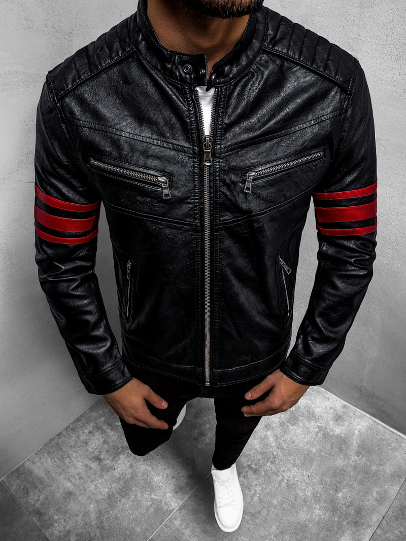 Kurtka skórzana męska czarno-czerwona OZONEE YD/BF59359Z