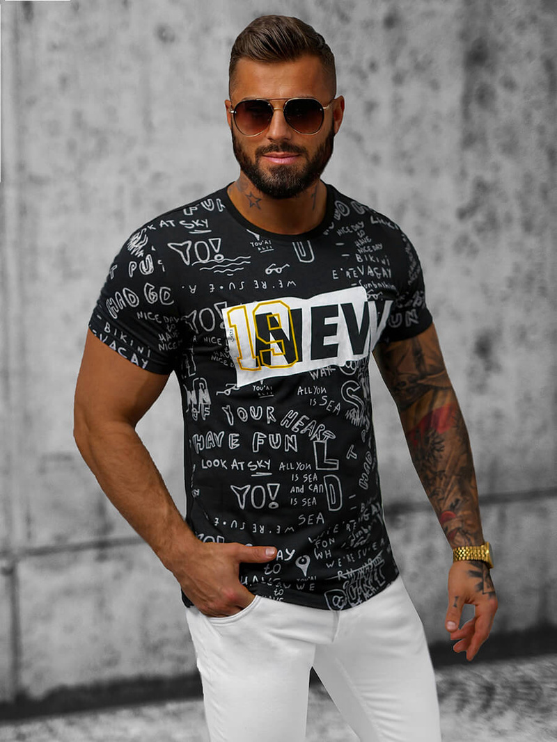 T-shirt męski czarny OZONEE JS/8T961