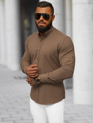 Koszula męska ze stójką brązowa OZONEE O/V115