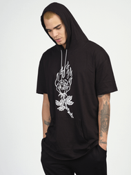 T-Shirt z kapturem męski czarny OZONEE MR/21553