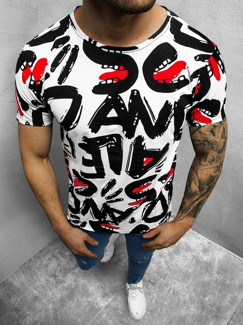 T-Shirt męski z nadrukiem biało-czarny OZONEE O/BL53