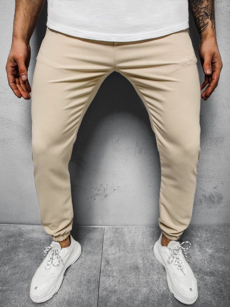 Spodnie męskie chino jogger materiałowe beżowe OZONEE DJ/5539