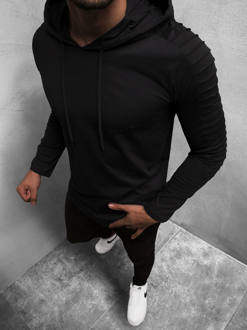 Longsleeve z kapturem męski czarny OZONEE MECH/2148TZ