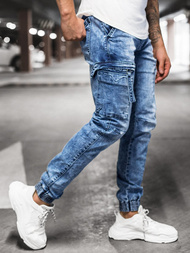 Spodnie jeansowe joggery męskie niebieskie OZONEE O/TF039Z