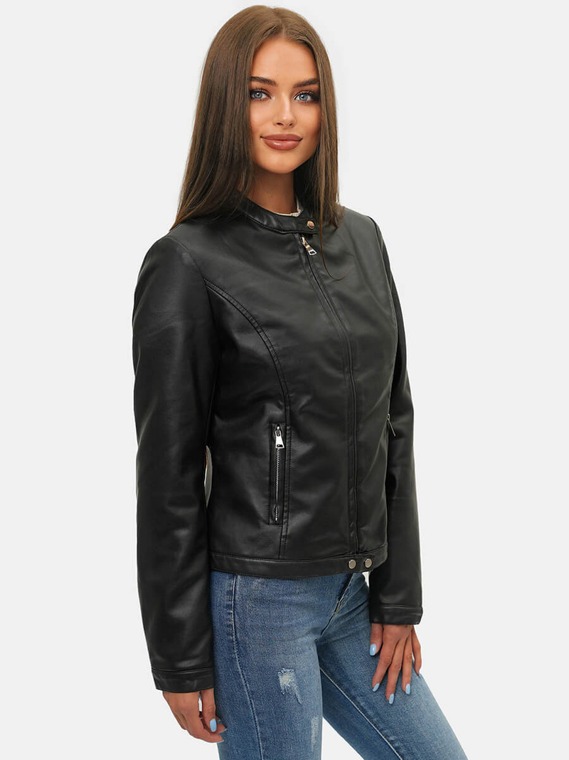 Жіноча шкіряна куртка Чорна OZONEE JS/11Z8008