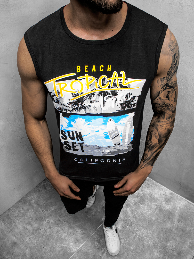 T-Shirt męski bez rękawów czarny OZONEE JS/KS2073