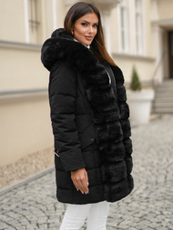Kurtka zimowa damska długa z futerkiem czarna OZONEE JS/11Z8096Z
