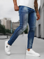 Spodnie jeansowe męskie slim fit ciemno-niebieskie OZONEE NB/MP0009BS