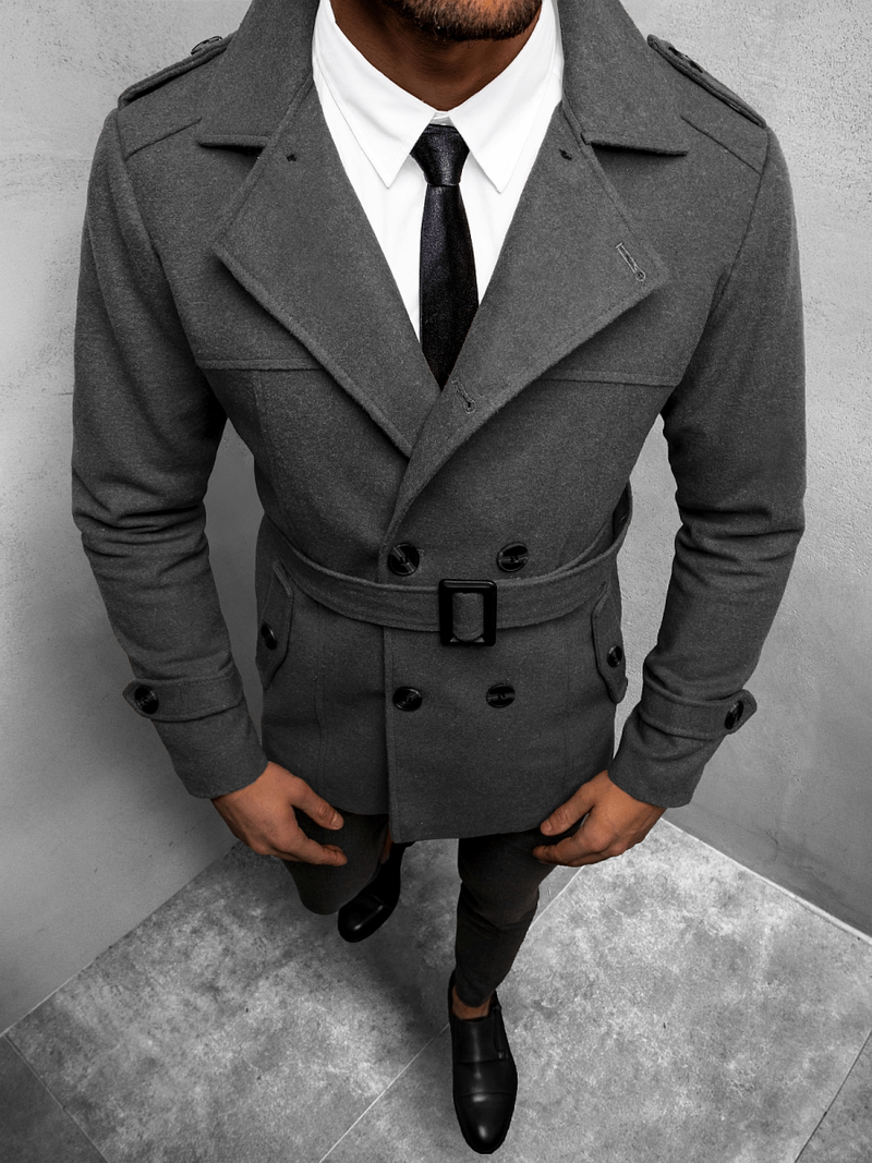 Płaszcz męski z pagonami ciemno-szary OZONEE O/5627