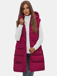 Kamizelka damska długa pikowana z kapturem bordowa OZONEE O/81276