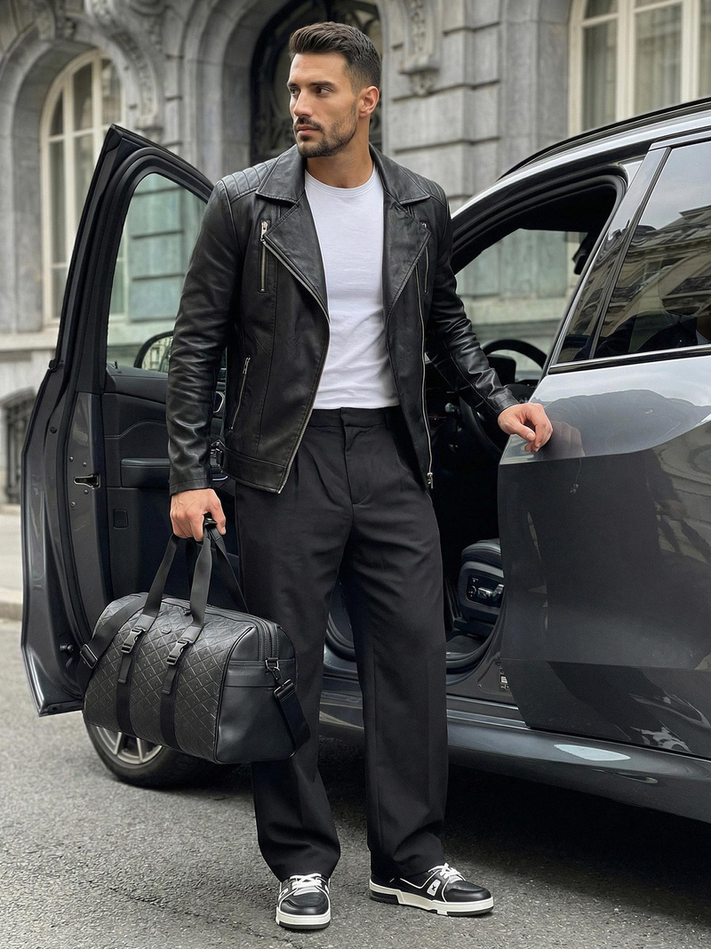 Kurtka skórzana męska ramoneska czarna OZONEE JS/11Z8067Z