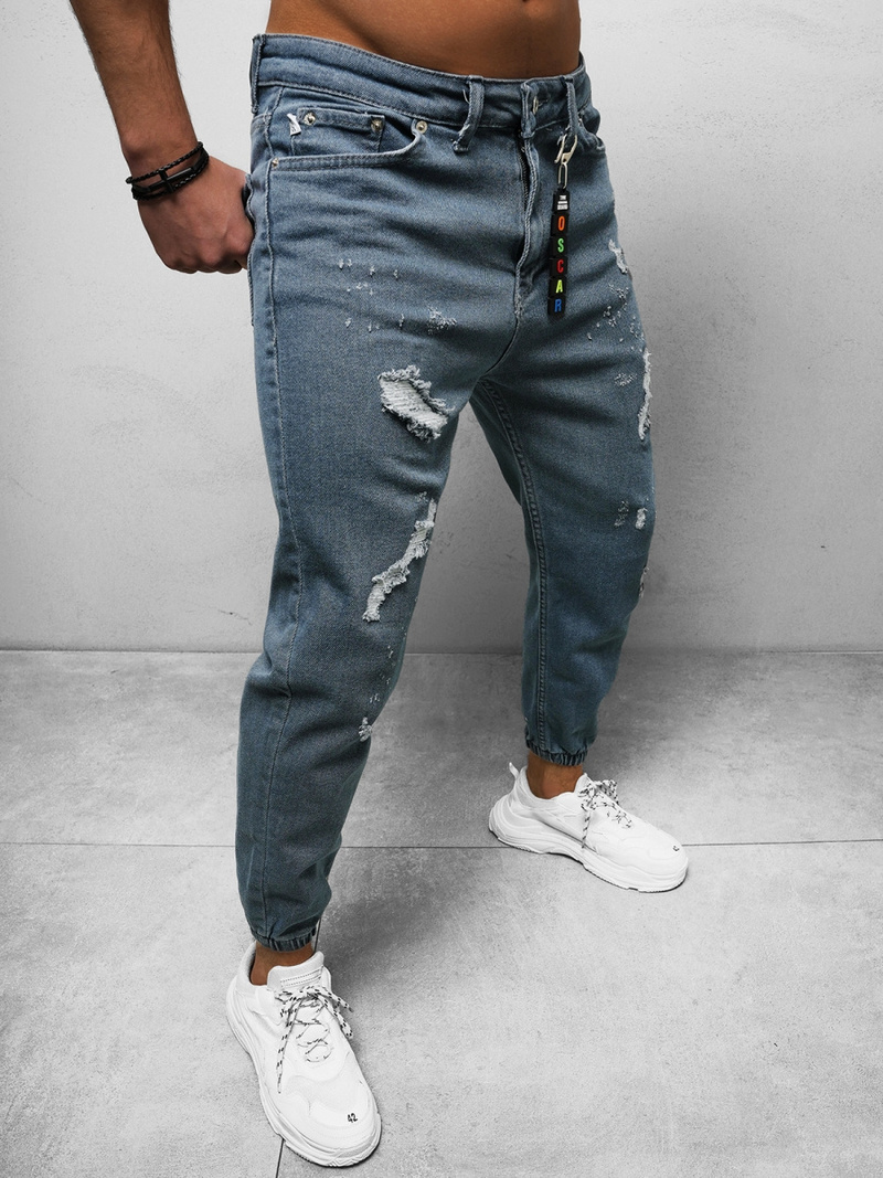 Spodnie jeansowe joggery męskie niebieskie OZONEE DO/6099