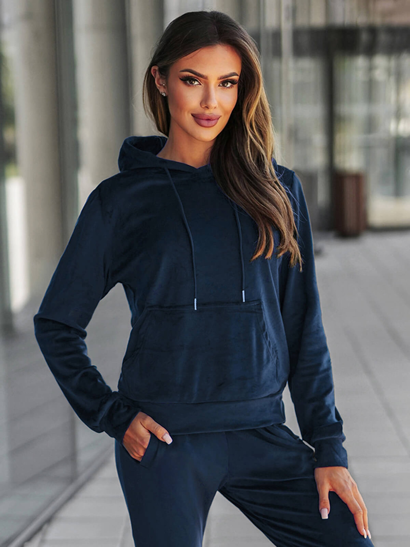 Komplet dresowy damski welurowy granatowy OZONEE O/8C1175/25